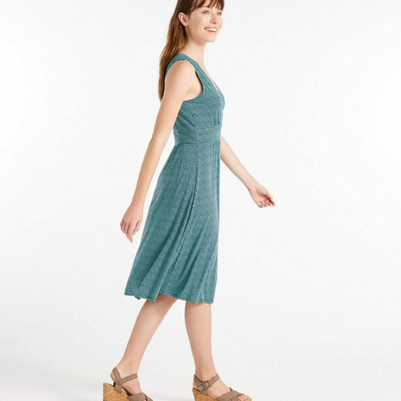 L.L.Bean Summer Knit Dress, Printed Grid - Picture 2 of 8